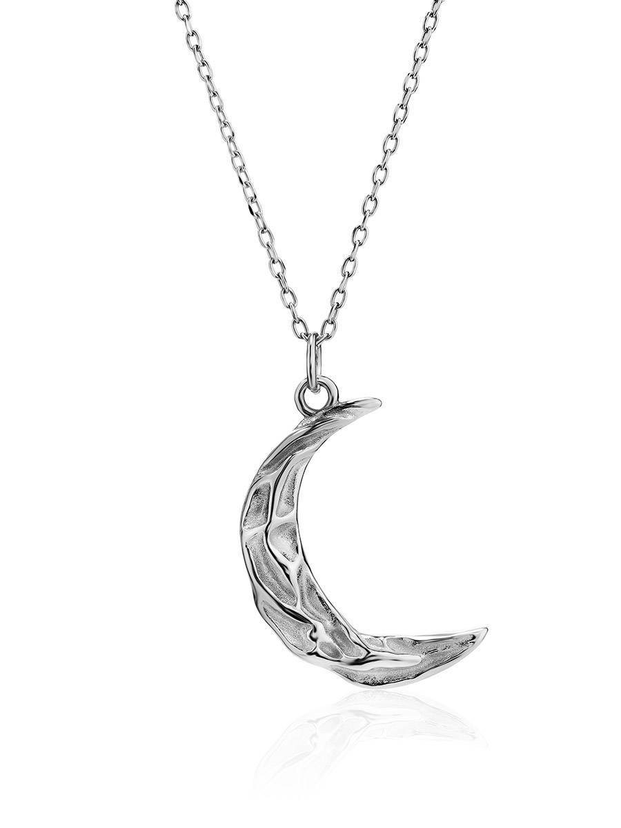 Designer Silver Necklace With Crescent Pendant The Liquid