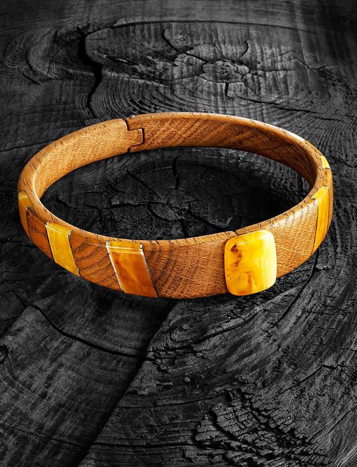 Wooden Choker Necklace With Honey Amber And Silver The Indonesia, image , picture 6