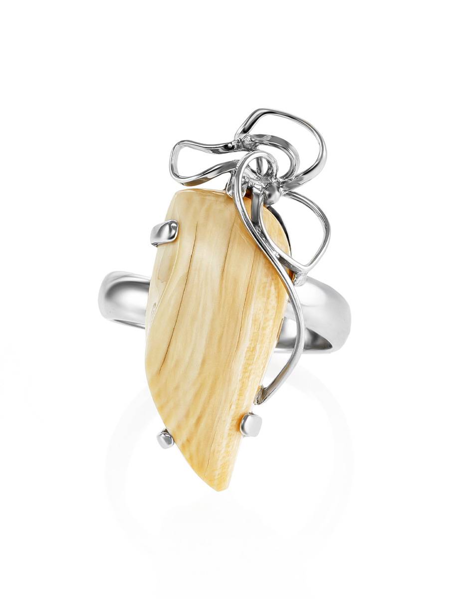 Bold Silver Cocktail Ring With Mammoth Tusk The Era, Ring Size: Adjustable, image , picture 3