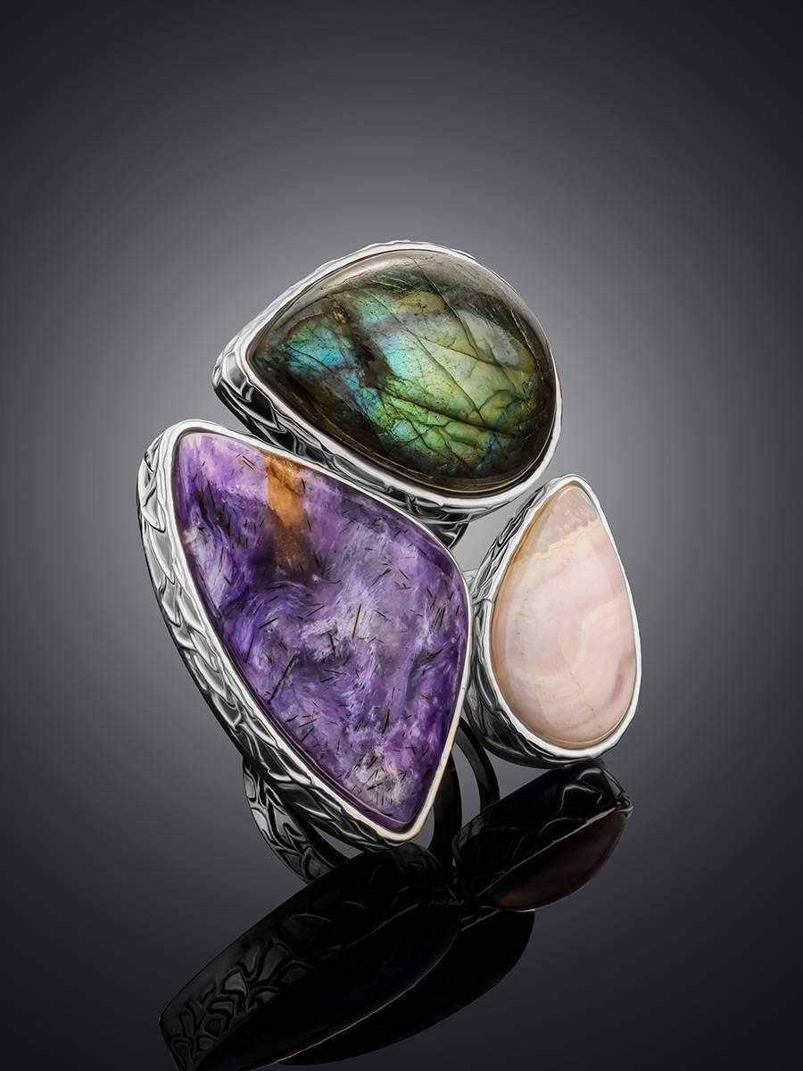 Amazing Silver Cocktail Ring With Multicolor Stones Bella Terra, Ring Size: 9 / 19, image , picture 2