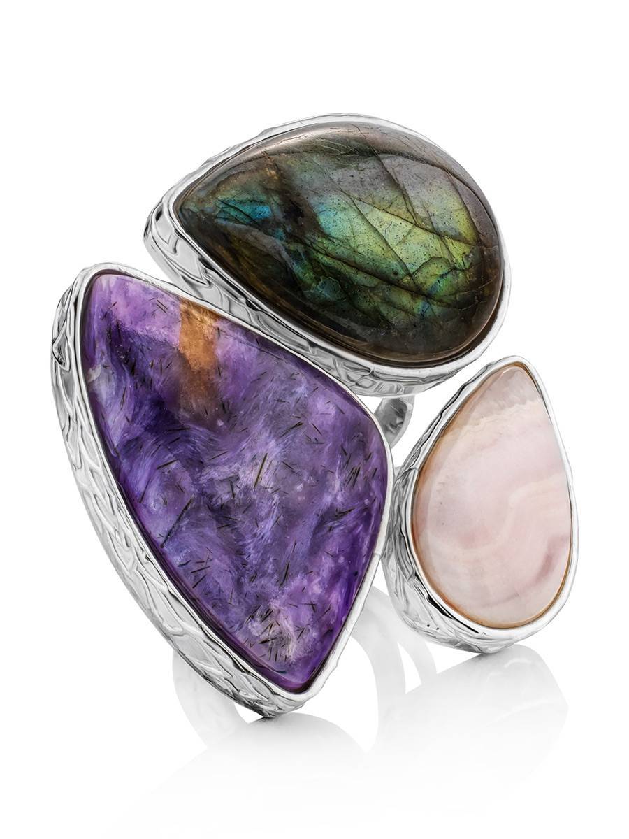 Amazing Silver Cocktail Ring With Multicolor Stones Bella Terra, Ring Size: 9 / 19, image 