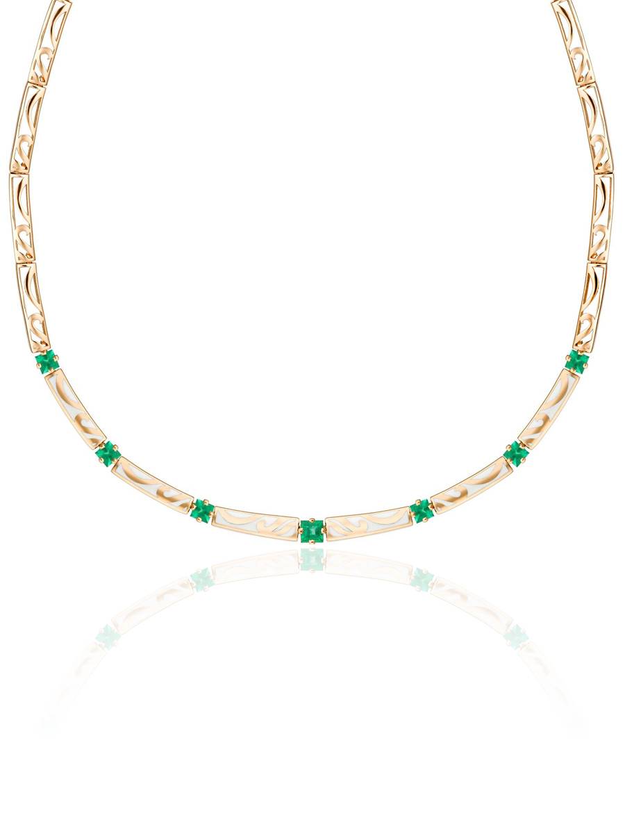 Glamorous Golden Emerald Necklace, Length: 40, image 