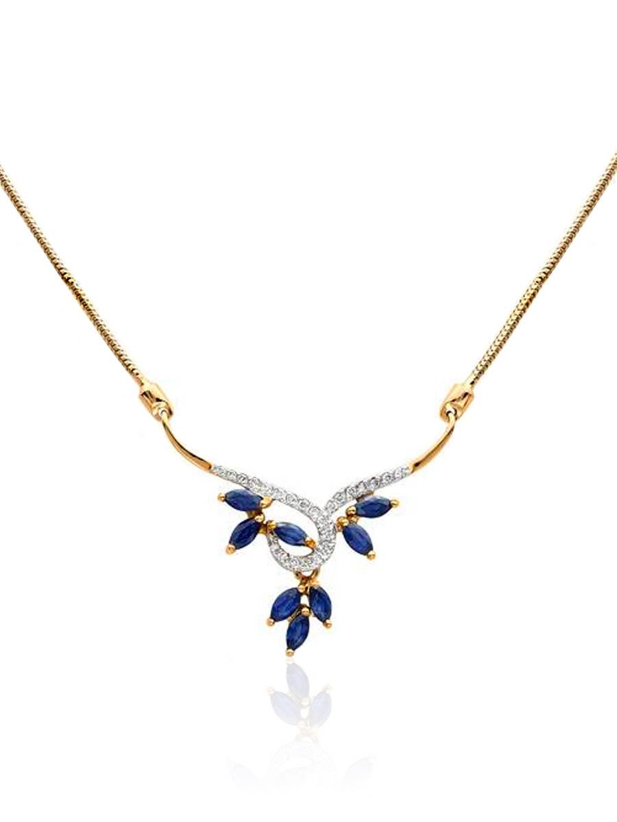 Fabulous Gold Diamond Sapphire Necklace, Length: 50, image 
