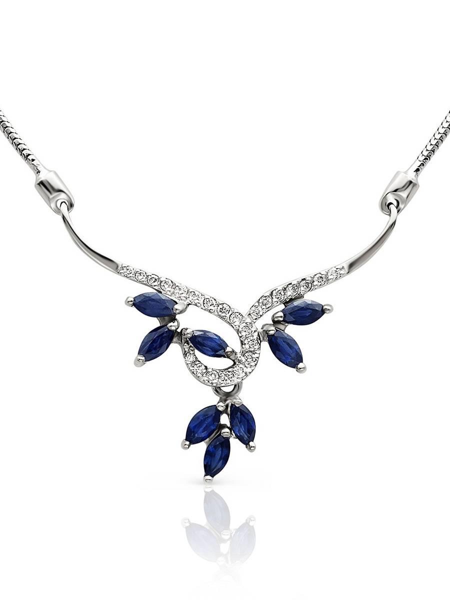 Fabulous White Gold Sapphire Diamond Necklace, Length: 50, image 