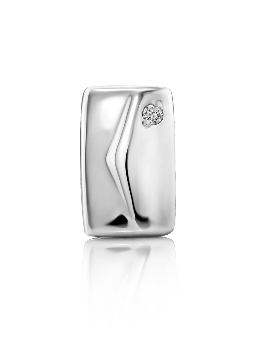 Silver Mono Earring With Diamond, image 