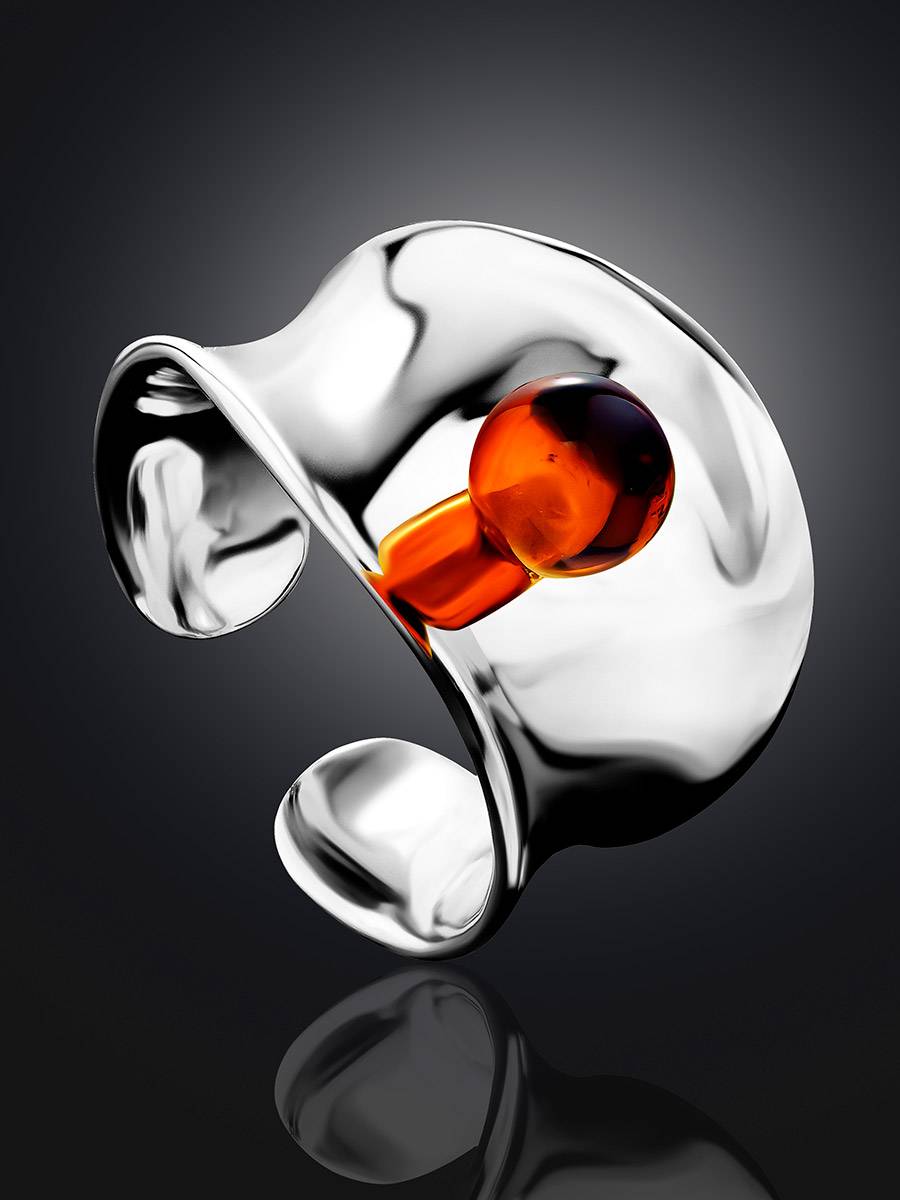 Fashionable Silver Amber Adjustable Ring The Palazzo, Ring Size: Adjustable, image , picture 2