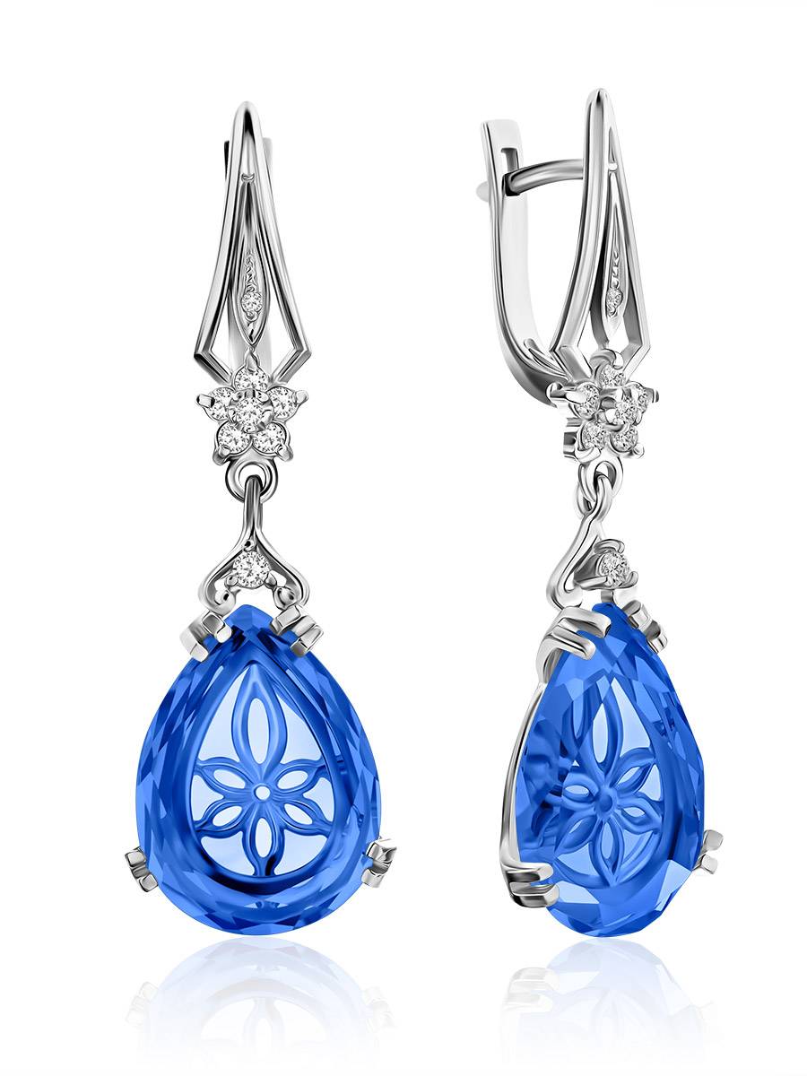 blue flower drop earrings