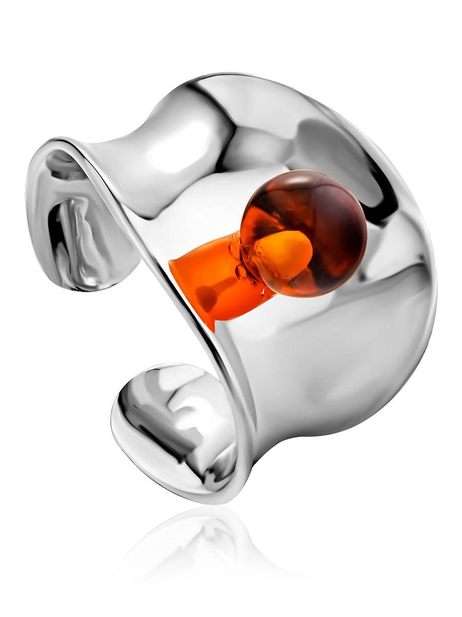 Fashionable Silver Amber Adjustable Ring The Palazzo, Ring Size: Adjustable, image 