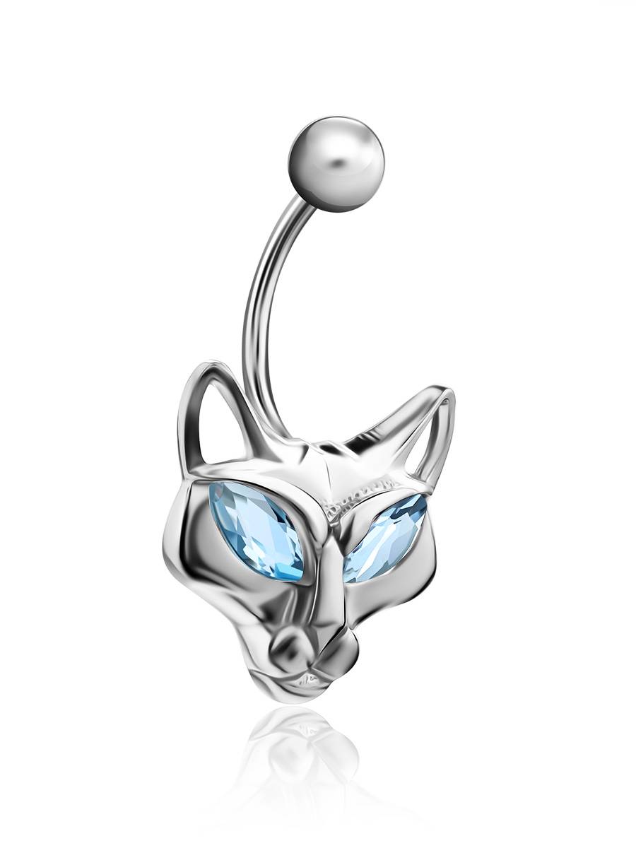 Catlike Design Silver Topaz Belly Button Ring, image , picture 3