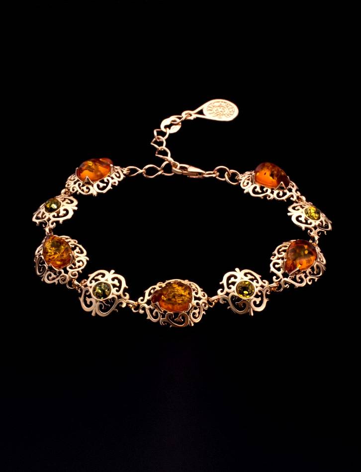 Fabulous Gold Plated Silver Bracelet With Multicolor Amber The Luxor Collection, image , picture 2