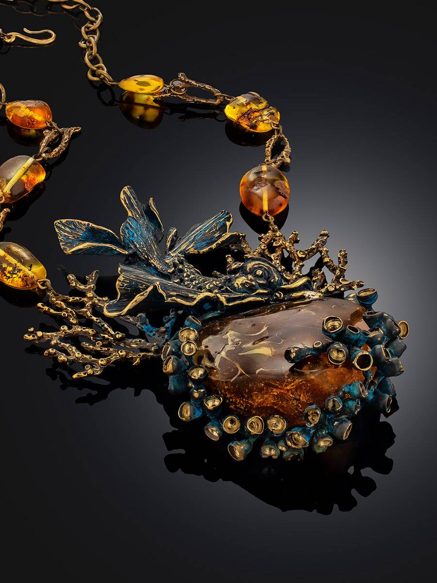 Voluminous Amber Brass Designer Necklace The Pandora, image , picture 2