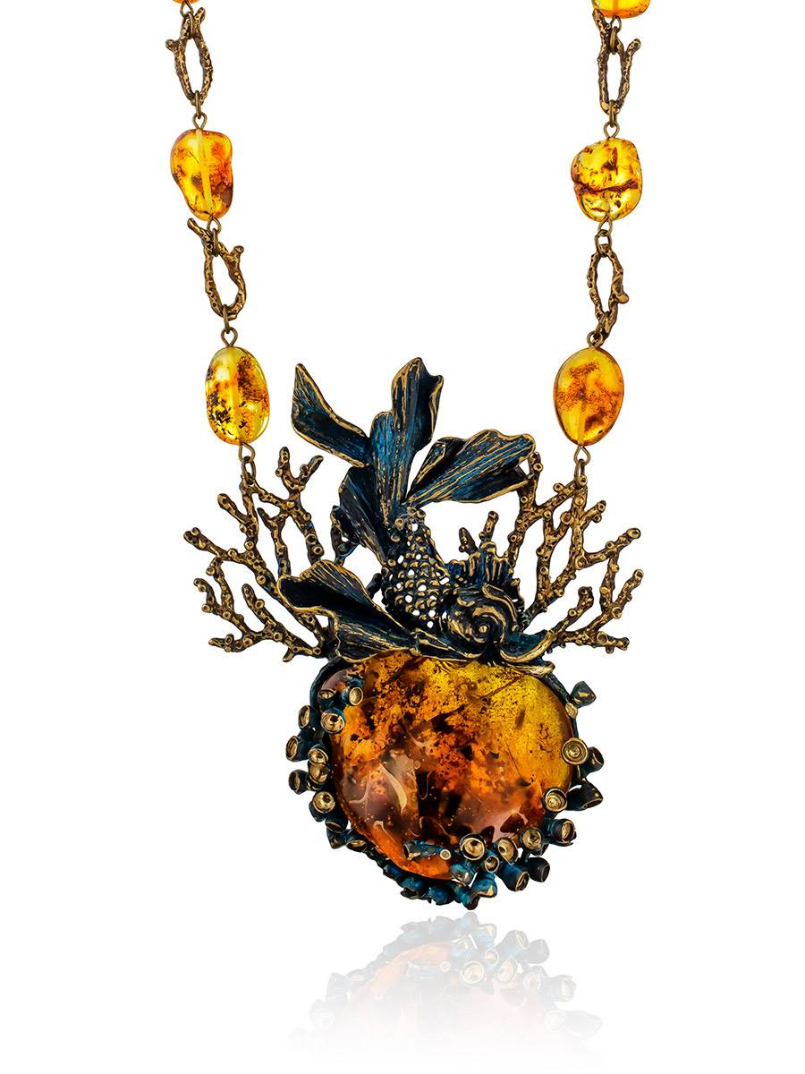 Voluminous Amber Brass Designer Necklace The Pandora, image 