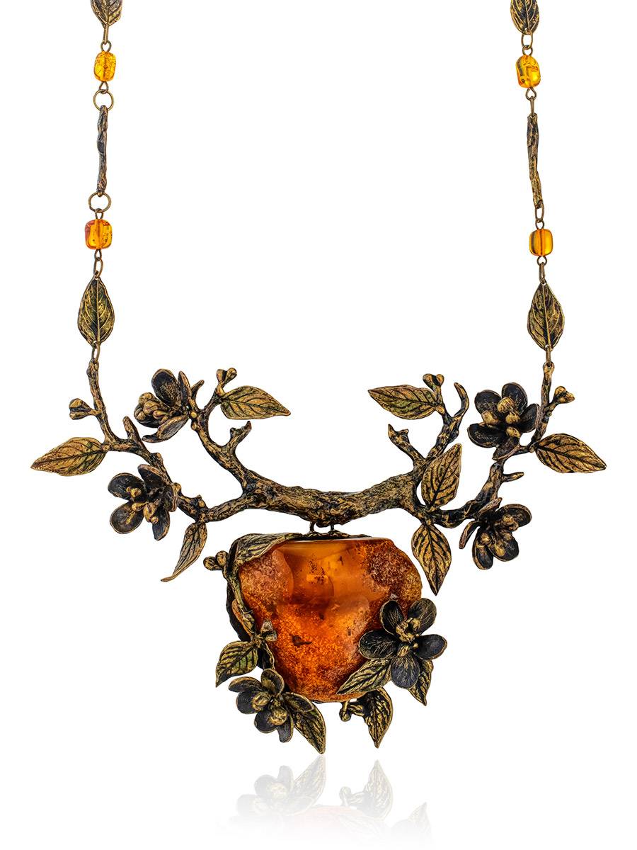 Exclusive Floral Design Brass Amber Necklace The Pandora, image 