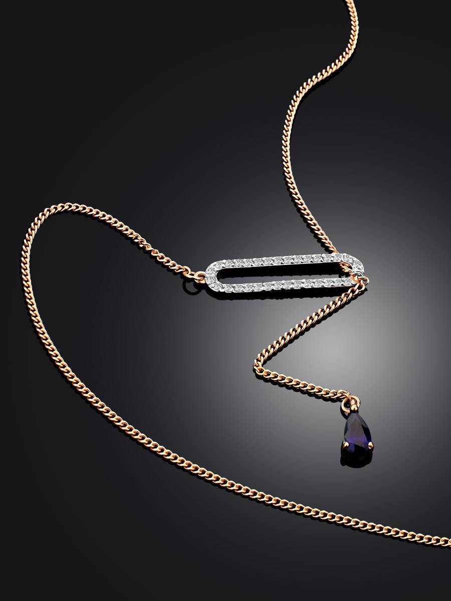 Stylish Gold Sapphire Y-Type Necklace, image , picture 2