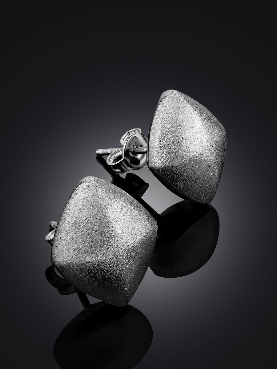 Stylish Matte Silver Stud Earrings The Silk, image , picture 2