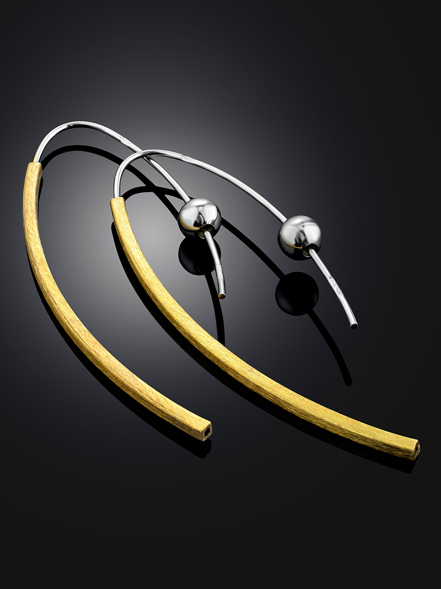Bicolor Gilded Silver Hook Threader Earrings The Silk, image , picture 2