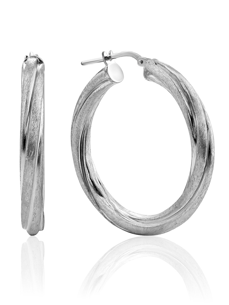 Fashionable Matte Silver Hoop Earrings The Silk, image 