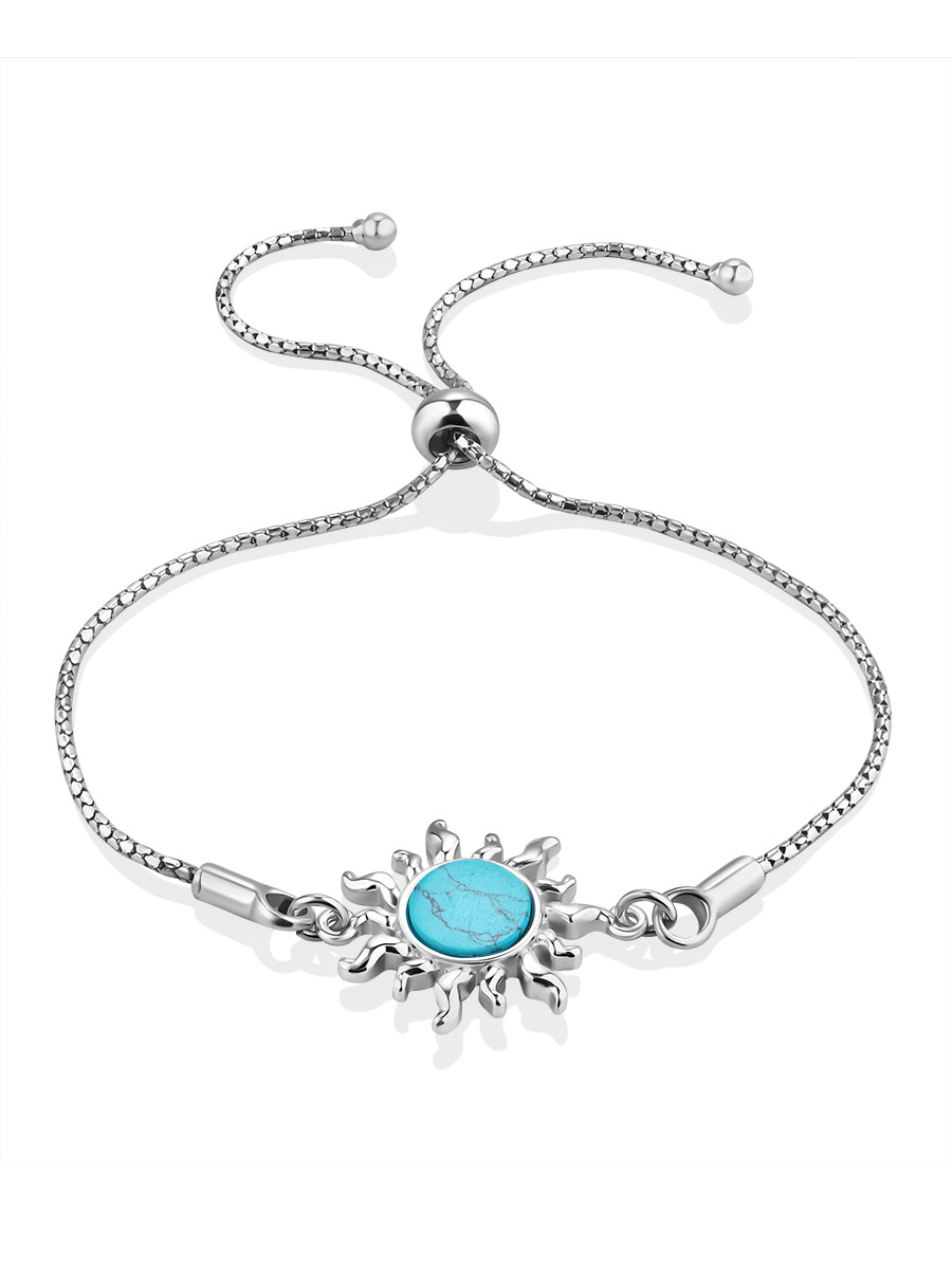 Sun Motif Silver Turquoise Slider Bracelet, image 