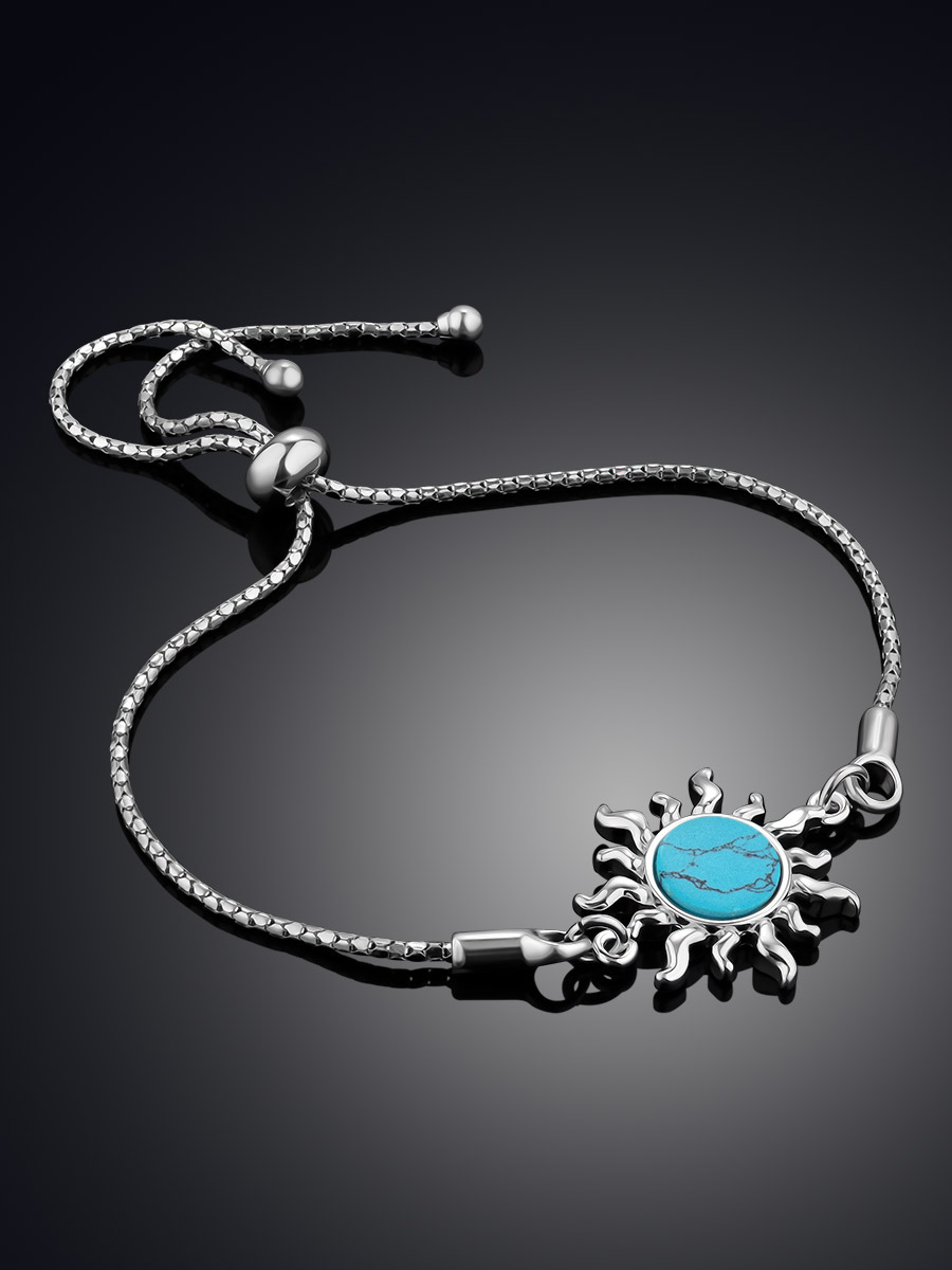 Sun Motif Silver Turquoise Slider Bracelet, image , picture 2