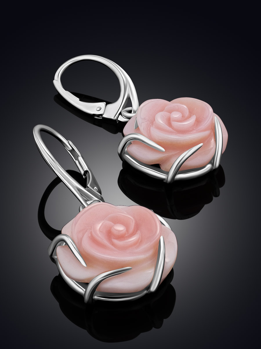Voluptuous Rose Motif Silver And Shell Earrings, image , picture 2