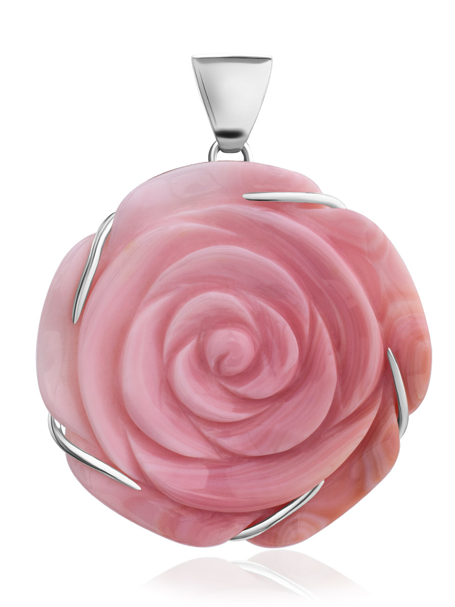 Charming Rose Motif Oyster Shell Pendant, image 