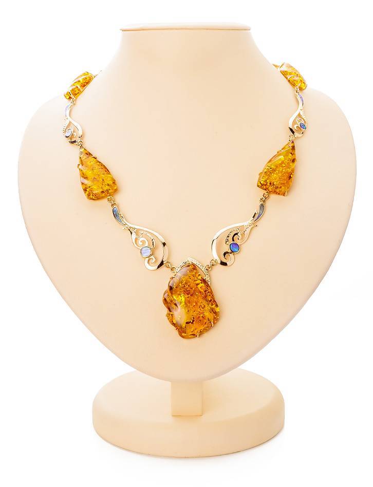 Exclusive Golden Amber Necklace With Nacre The Atlantis, image 