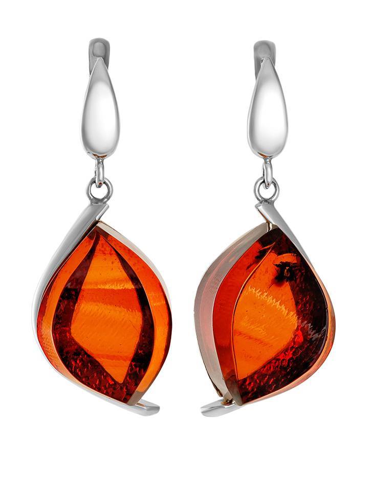 Cherry Amber Drop Earrings In Sterling Silver The Glow