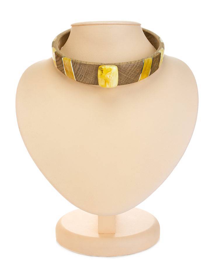 Wooden Choker Necklace With Honey Amber And Silver The Indonesia, image 