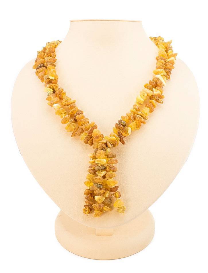Raw Amber Beaded Necklace With Dangles, image 