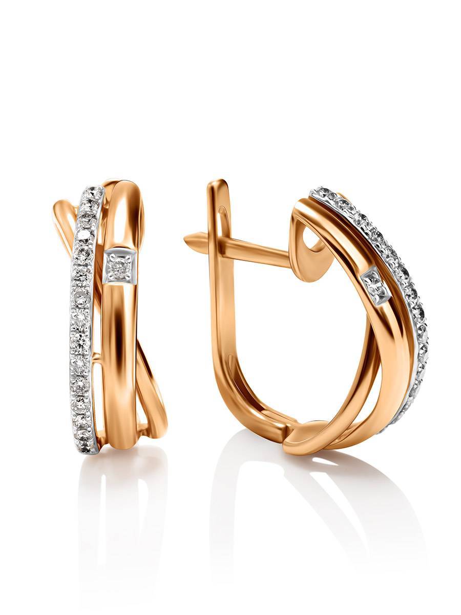 Golden Latch Back Earrings With Diamonds