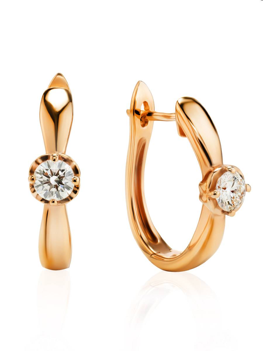 Golden Latch Back Earrings With White Diamonds