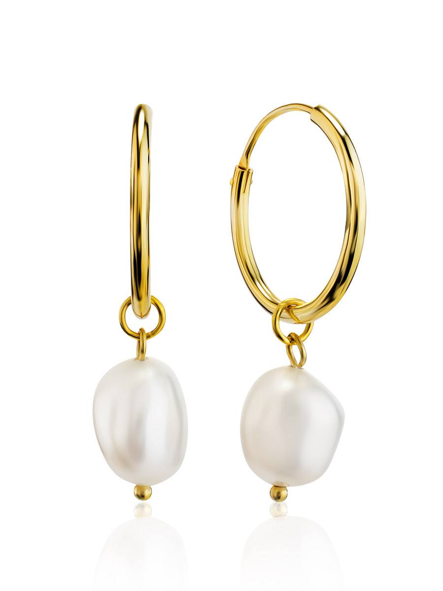 18ct Gold on Sterling Silver ​Hoop Earrings with Pearl Charm The Palazzo, image 