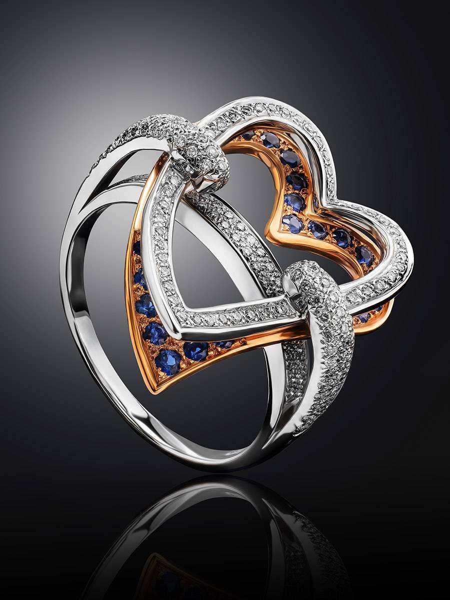 Fabulous Heart Shaped Diamond Ring With Sapphires, Ring Size: 8.5 / 18.5, image , picture 2