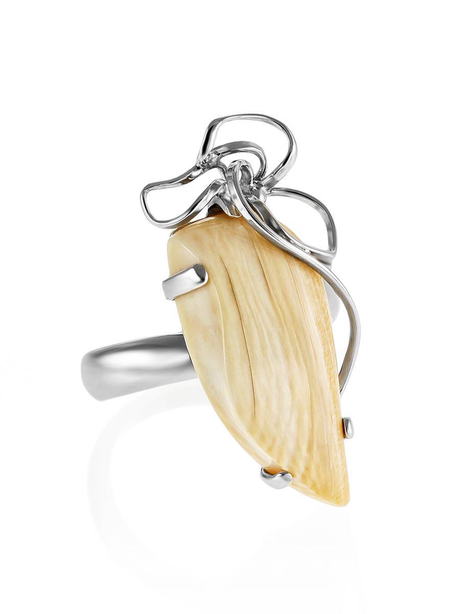 Bold Silver Cocktail Ring With Mammoth Tusk The Era, Ring Size: Adjustable, image 