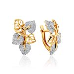 Floral Design Gold Crystal Earrings, image 