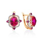 Amazing Golden Earrings With Ruby And Diamonds, image 