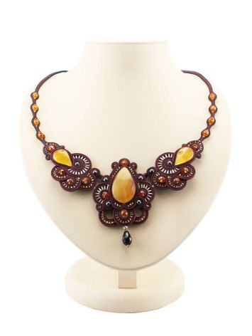 Glass Beads Braided Necklace With Amber And Crystals The India, image 