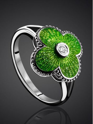 Extra Bright Enamel Clover Ring With Crystal The Heritage, Ring Size: 7 / 17.5, image , picture 2