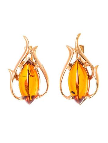 Floral Earrings With Cognac Amber The Tulip, image 
