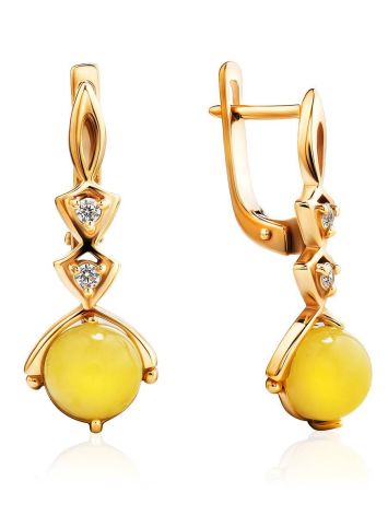 Chic Golden Earrings With Honey Amber And Crystals The Sambia, image 