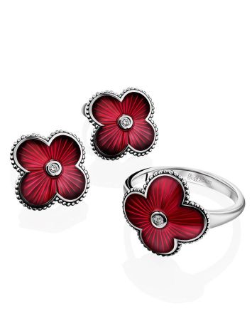 Red Enamel Floral Studs With Diamonds The Heritage, image , picture 3