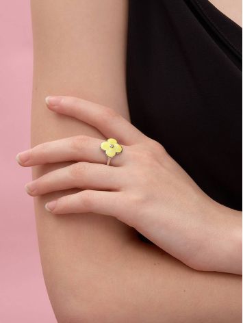 Yellow Enamel Clover Shaped Ring With Diamond The Heritage, Ring Size: 6.5 / 17, image , picture 6