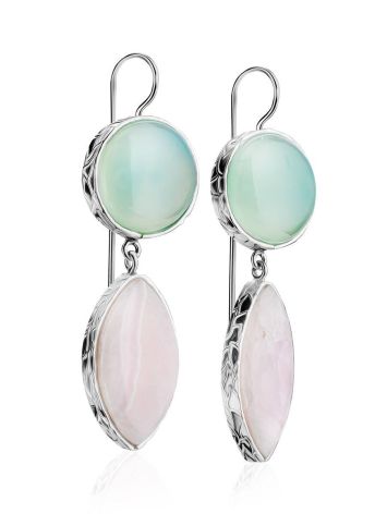 Statement Aqua Chalcedony and Pink Aragonite Drop Cocktail Earrings The Bella Terra, image 