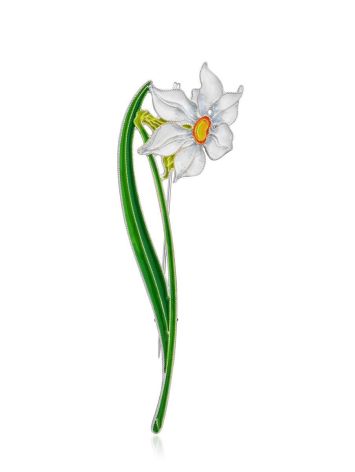 Amazing Daffodil Flower Enamel Brooch, image 
