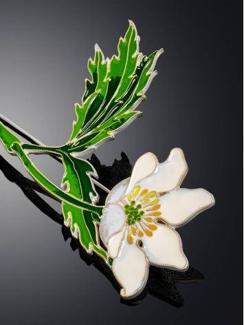 White Anemone Flower Enamel Brooch, image , picture 3