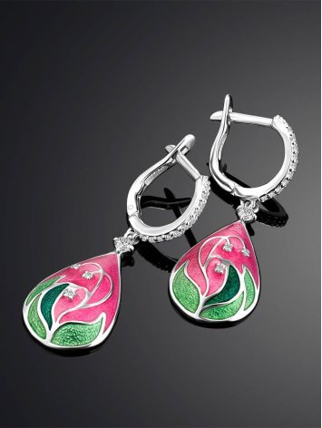 Pink Enamel Drop Earrings With Crystals The Romanov, image , picture 2