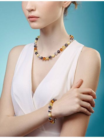 Ball Beaded Necklace With Multicolor Amber And Silver, image , picture 4
