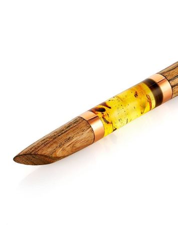 Unique Wooden Ball Pen With Amber And Inclusions, image , picture 3