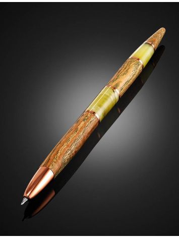 Handcrafted Wooden Ball Pen With Honey Amber, image , picture 2
