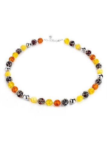 Ball Beaded Necklace With Multicolor Amber And Silver, image , picture 3